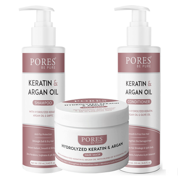 Keratin and Argan oil Shampoo + Hair Mask + Conditioner by PORES BE PURE